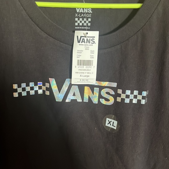Black women’s vans T-shirts size XL with silver holographic vans emblem NWT - Picture 2 of 3